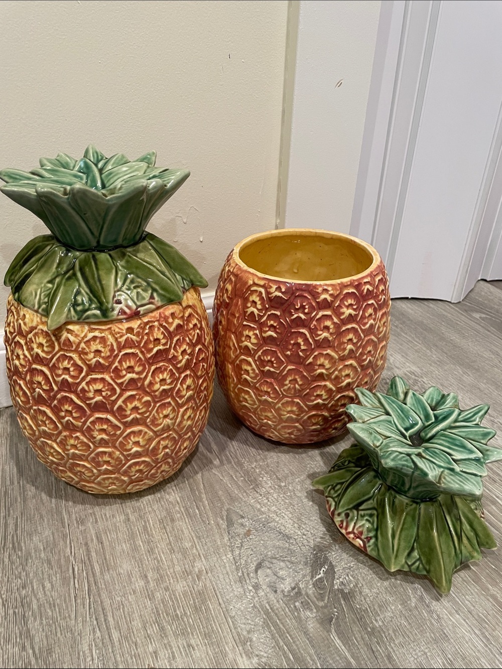 Decorative Ceramic Pineapple Jar - Green Top, Orange-Brown Body
